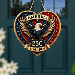 Patriotic USA America 250th Anniversary Wall Sign with Rope Decor