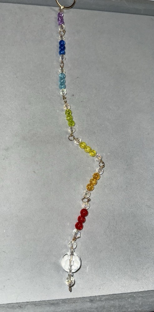 Multicolor Glass Beaded Hanging Suncatcher Decor Strand, Silver Metal