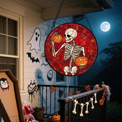 Vibrant Stained Glass Window Hanging – Halloween Decor for Indoor/Outdoor