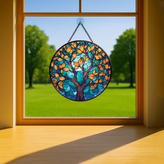 Stained Glass Autumn Tree Sun Catcher – Indoor Window Decor 7.8in