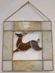 Vintage Stained Glass Christmas Reindeer Hanging Window Decoration 8″ Gold