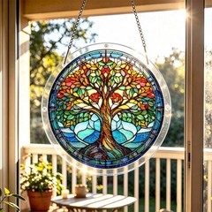 Vintage Tree Of Life Blue Wave Mosaic Acrylic Puzzle Suncatcher Wall Decor