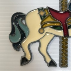 Vintage Stained Glass Metal Carousal Merry Go Round Horse Sun Catcher Set of 2