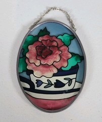Beautiful Glass Oval Flower Design Suncatcher