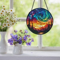 Aurora Borealis Stained Glass Suncatcher Nature Wall Art Decor 7.9×7.9 Inch