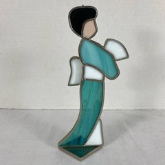 Vintage Japanese Geisha Stained Glass Sun Catcher (suncatcher) With Base 9” Tall