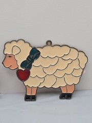 2 Vintage Suncatcher SHEEP / LAMB & Pig Ornaments Stained Glass Acrylic Metal