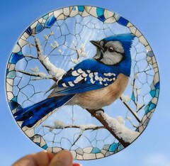 New Suncatcher Blue Bird Winter 6″ Round Combined Shipping Gift