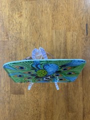 Glass Peacock Window/ Wall Decor Hanging Leather Strap Vibrant Blue Green Orange