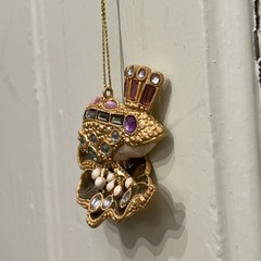 Vtg Gold-tone Frog Prince Ornament/Pendant, Colorful Rhinestones