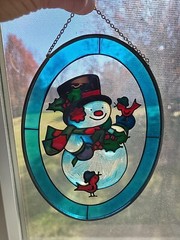Winter Holiday Snowman Suncatcher Hand Painted Window Art Joan Baker Designs Vtg