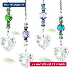 4pcs Crystal Suncatcher, Clear Heart Crystal Sun Catcher Hanging Rainbow Prisms