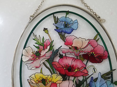 Amia Oval Hand Painted Floral Stained Glass Window Suncatcher 9″ x 6 1/2″