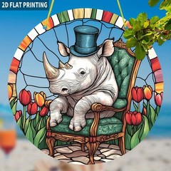 Dapper Rhino Friend Acrylic Wall Suncatchers Decor Elegant Whimsical Home Accent