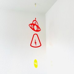 UFO Mobile abducting Cow Sci-Fi Hanging mobile Size: width 13.7 x high 43 inch