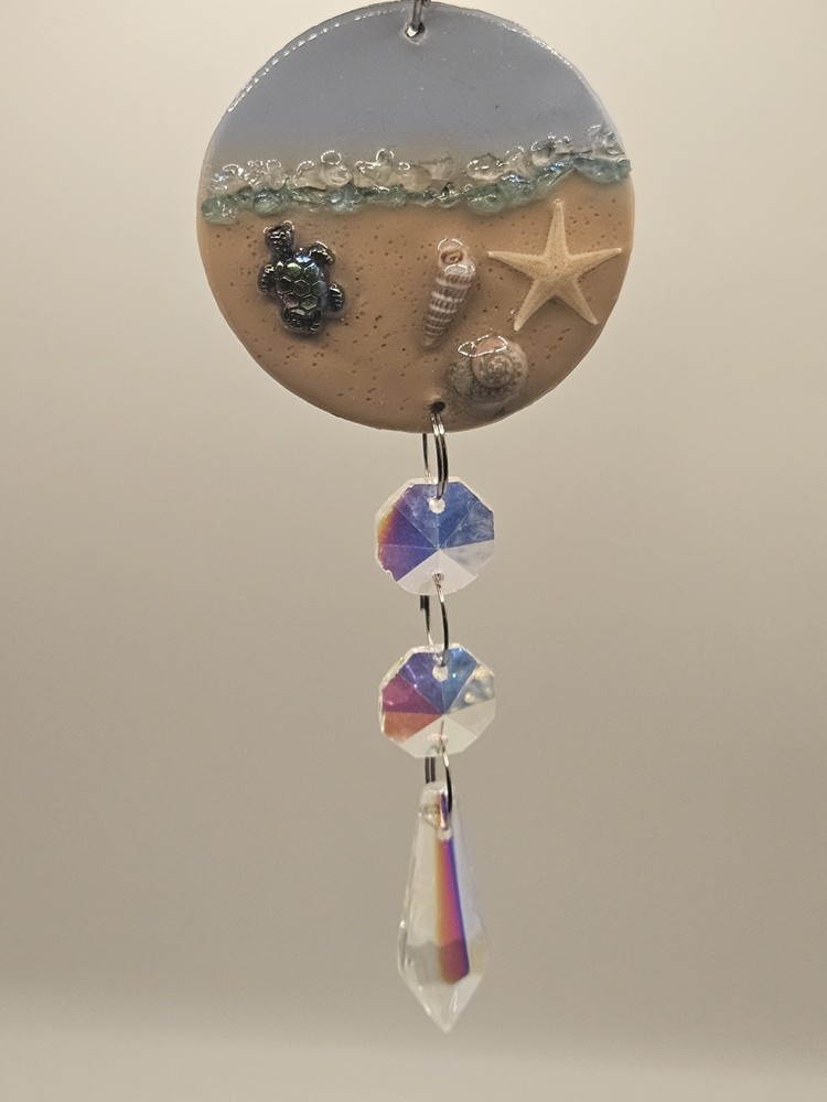 Handmade Clay Suncatcher Beach Theme Turtle Sand