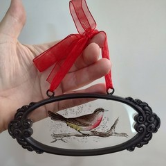 Suncatcher Robin Bird Ornate Oval Frame Christmas Ornament A6