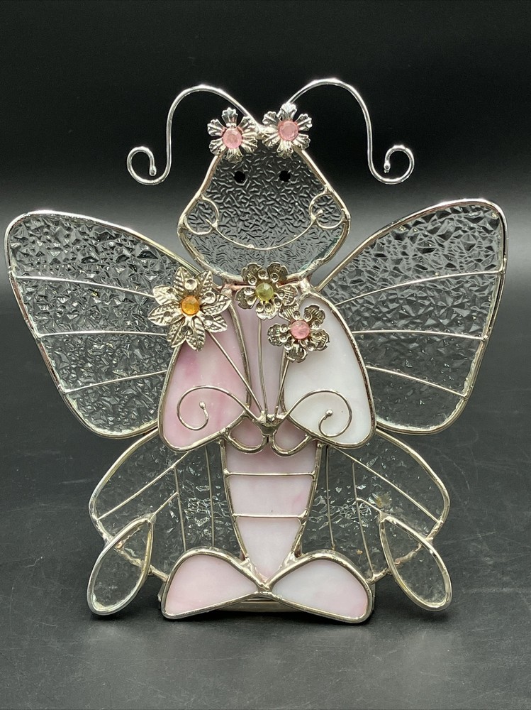 Lady Bee with Tea Light Area – Suncatcher – 7”x6” DETAILED JEWELED PINK