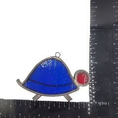 Handcrafted Stained Glass Patriotic Turtle Sun Catcher In Blue & Red