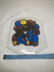 Vintage 80s Teddy Bears Balloon Plastic Faux Stained Glass Suncatcher Window Art