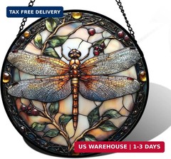 DASTOLL Stained Glass Window Hanging – Dragonfly Plant Suncatcher Ready to Hang