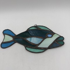 Stained Glass Fish Suncatcher Blue Green Tropical Ocean Window Coastal Granny