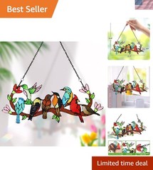 Bird-Themed Stained Glass Suncatcher: Cardinal, Hummingbird & Kingfisher