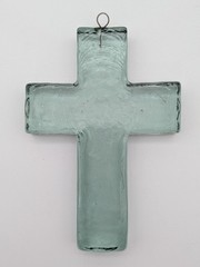 Recycled Glass Cross Wall Hanger Green Thick Wall Art Hanging Sun-catcher 5 3/4″