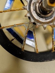 Handmade stained glass bicycle wheel art piece For Indoor/Outdoor/Garden/Porch