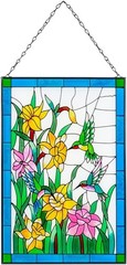 Hummingbird Stained Glass Window Hanging Birds & Flowers Suncatcher Window