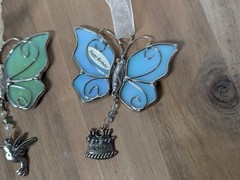GANZ Stained Glass Butterfly Sun Catcher Ornament Iridescent Green Glass