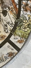 Decorated Stained Glass Like Window Round Shepherd With Sheep & Dogs Scotland