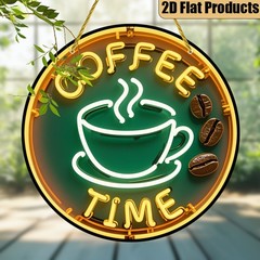 Coffee Time Neon Style Suncatcher 2D Flat Acrylic Window Decor for Coffee Lovers