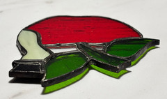 Handmade Stained Glass Apple Sun Catcher Window Hanging Red Green 4.75”