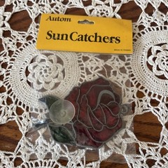 Autom Sun Catcher Stained Glass Vintage NOS Red Rose 🌹 Taiwan 80s Window Decor