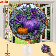 Vintage Pumpkin Purple Floral Acrylic Suncatcher Fall Thanksgiving Window Decor
