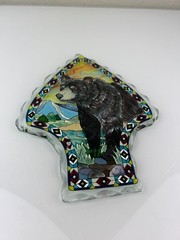 Amia Hand Painted Glass Arrowhead Black Bear Sun Catcher Home Decor 9″