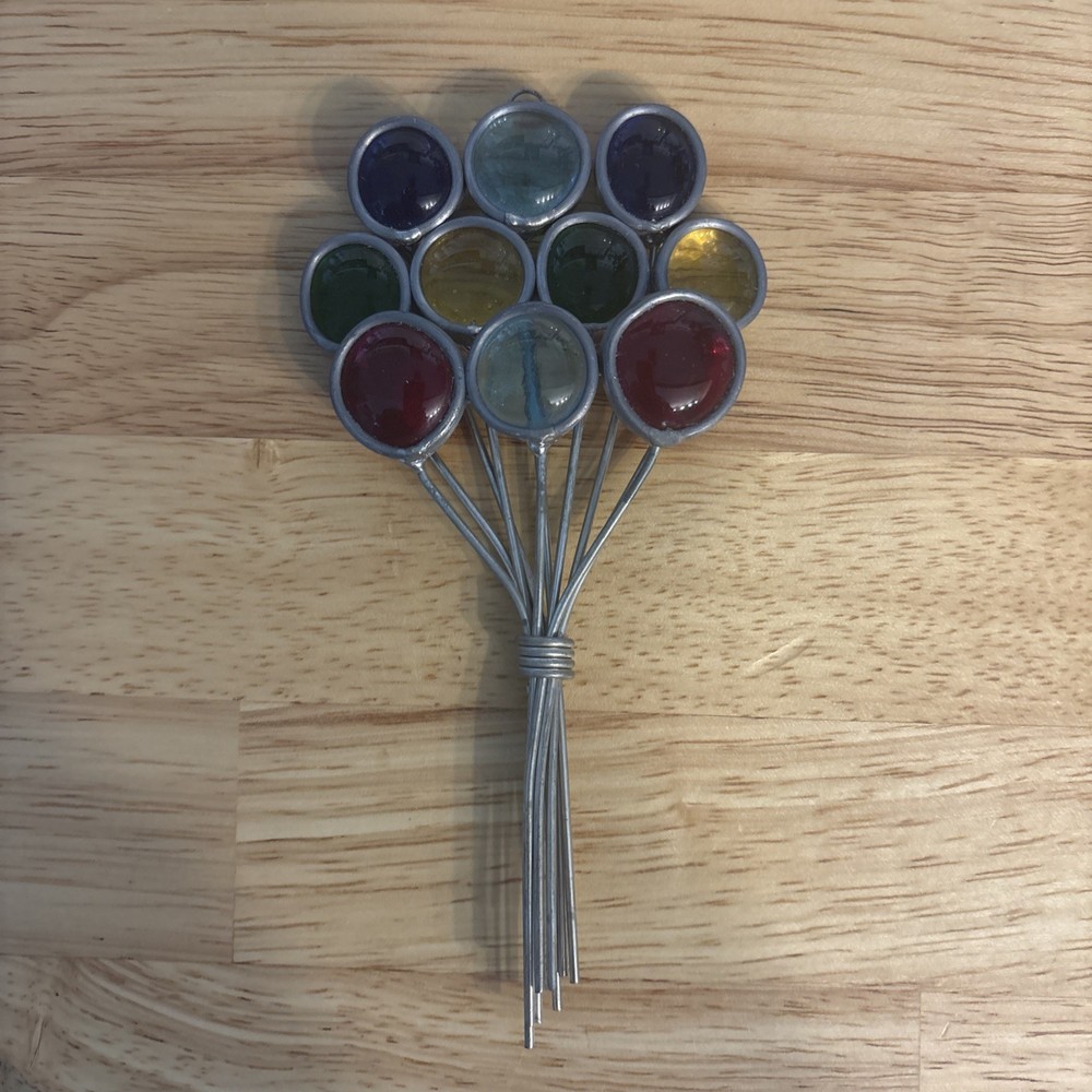 Vtg 60/70s Tiffany Style Stained Glass Collectors Society Ten Balloon Suncatcher