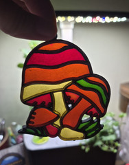 Vintage 80’s Retro Kitschy Mushrooms Sun Catcher Reds Oranges