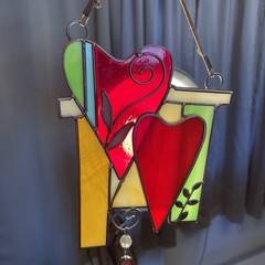 3D Heart And Leaves Stained Glass Window Hanger