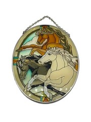 Horse Sun Catcher Horses Silver Chain Legs Up Colorful Oval Brown Tan