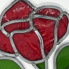 Vintage Stained Glass Rose Flower Suncatcher Acrylic Metal Hand Crafted