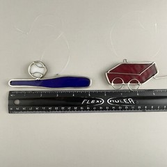 Vintage Stained Glass Baseball Bat Red Wagon Suncatcher Ornament Lot of 2 FLAWS
