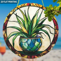 Tropical Potted Dracaena Plant Long Green Leaves Acrylic Suncatcher Window Decor