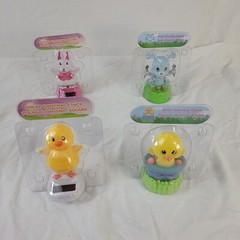 4 SOLAR POWERED DANCING Easter Bunny Rabbits carrots Chicks eggs BOBBLE HEAD TOY