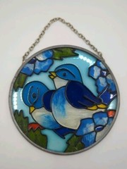 Vintage Blue Bird, Sun Catcher, Pewter Edge, Window Decoration 3.5″ Diameter