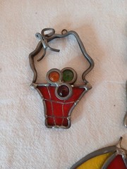 Antique Stained Glass Sun Catchers Umbrella,Butterfly,basket, Metal