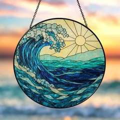 Unique Ocean Wave Stained Glass Suncatcher Glass Window Hanging Art Decor Gift