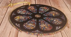 Four Evangelists Rose Window Stained Glass Style Suncatcher Pair Chi Rho 6.75″