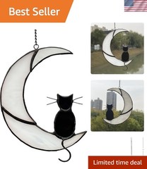 Vintage Style Black Cat on Moon Window Hanging Suncatcher – Light Catcher